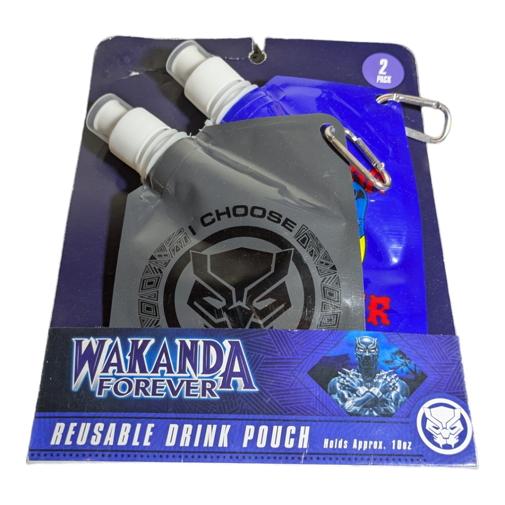 Marvel - Wakanda Forever - Reusable Drink Pouches For Kids And Lunch Boxes NEW